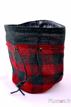 Sac en jute  - diam. 15 cm, long. 20 cm  - vert-rouge